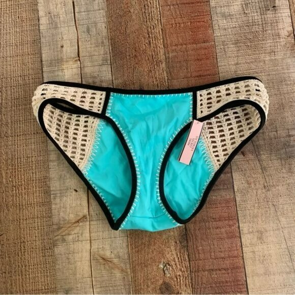 Victoria secret womens crochet boho bikini bottom in teal and tan -S - Picture 1 of 8